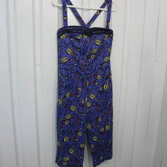 Cartonnier Anthropologie Womens Jumpsuit Romper Blue Straps Size 12 Knee Length - Picture 2 of 12